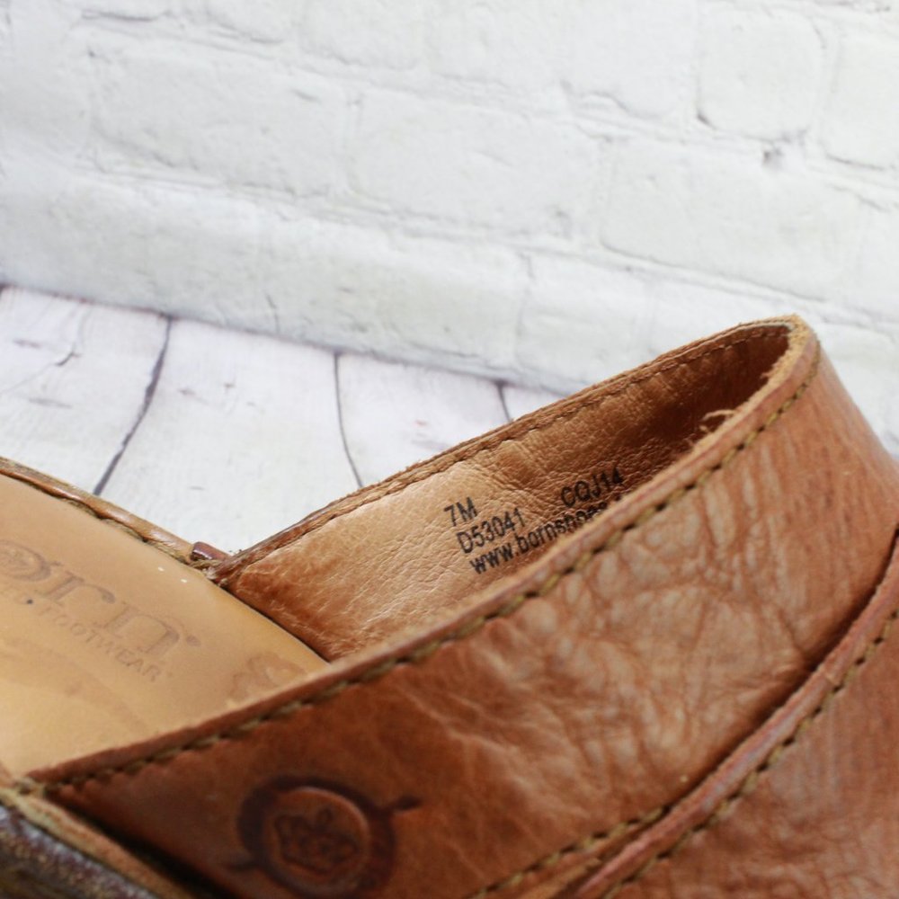 Born Brown Leather Slip On Woven Clogs Casual Heeled Mules Size 7 Medium - Picture 8 of 9